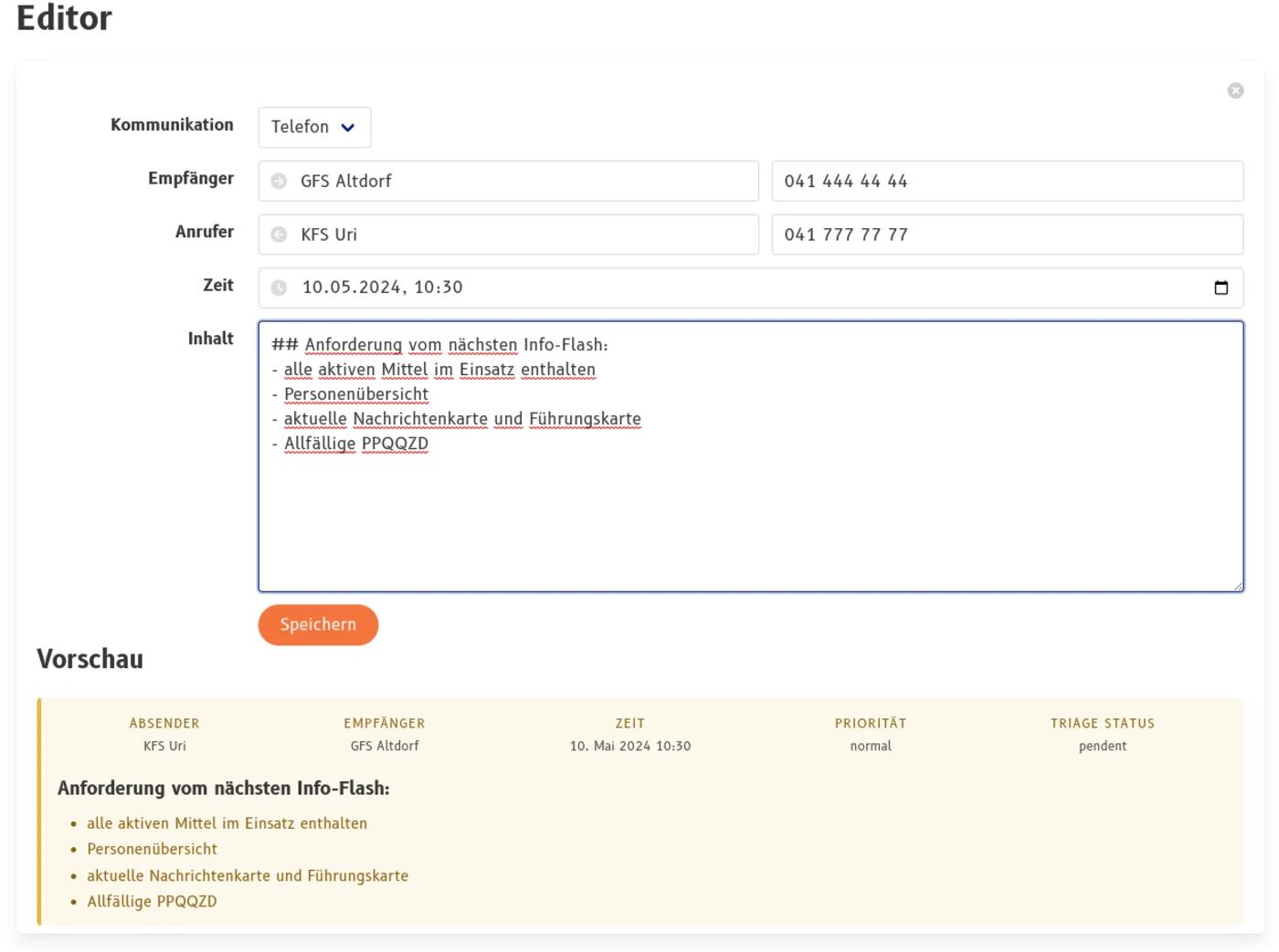 Editor mit Vorschau für eine neue Meldung